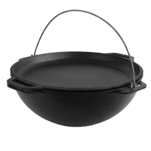 Казан азіатський чавунний 10 л з кришкою-сковородою BRIZOLL KA10-2 (казан для плову, узбецький казан)
