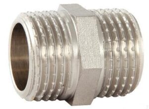 Ніпель редукційний латунний 3/4″ × 1″ (зовнішня/зовнішня, нікель)