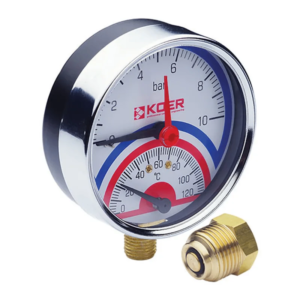 Термоманометр радіальний Koer KM.821R біметалічний 1/2″ 10 бар 120°C KR0215 (манометр Koer, термометр)