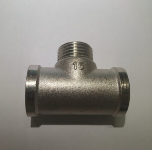 Трійник латунний 1/2″ ННВ (зовнішня/зовнішня/внутрішня, нікель)